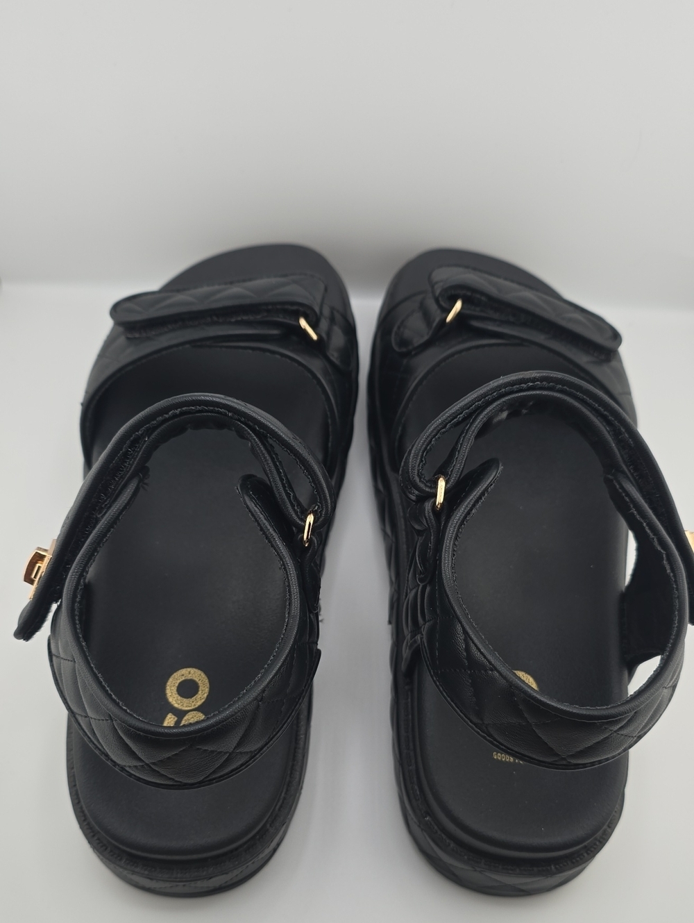 Black Quilted Leather Slingback Flatform Sandals - Picture 16 of 16